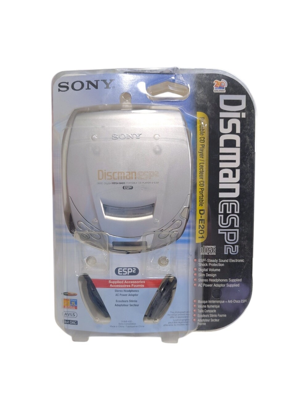 Sony Discman D-E201 Portable CD Player ESP2 Silver Open Box